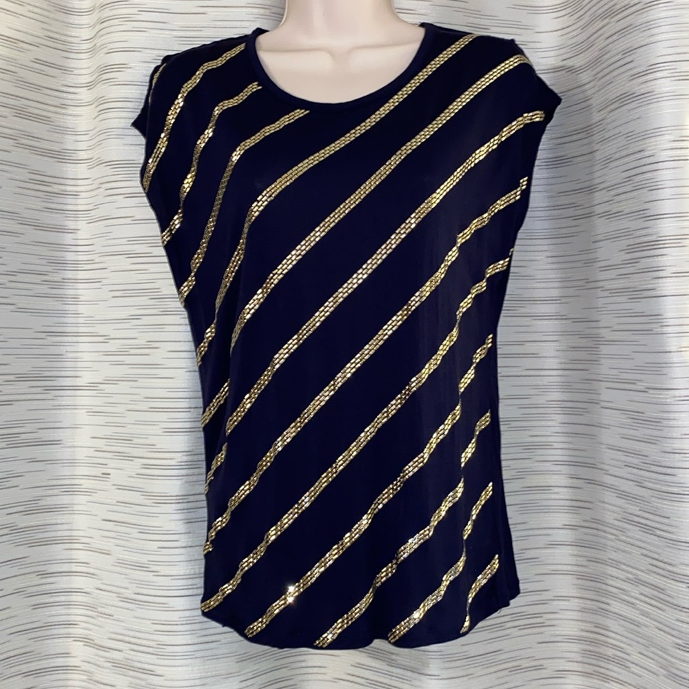 Michael Kors top sequins navy sz M blouse